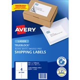 AVERY 959030 L7169 TRUEBLOCK SHIPPING LABEL LASER 4UP WHITE PACK 100