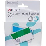 REXEL GLOSS LAMINATING POUCH 180 MICRON KEY CARD 63 X 98MM CLEAR PACK 50