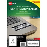 AVERY 959203 L6012 DURABLE METALLIC HEAVY DUTY LABELS SILVER 10UP PACK 20