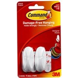 COMMAND ADHESIVE DESIGNER SMALL HOOK WHITE PACK 2 HOOKS 4 STRIPS