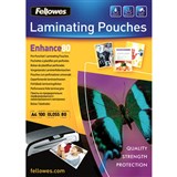 FELLOWES ENHANCE LAMINATING POUCH PRE PUNCHED 80 MICRON A4 CLEAR PACK 100