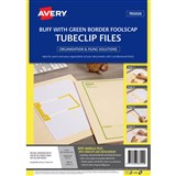 AVERY 88554 TUBECLIP FILE FOOLSCAP BUFF WITH GREEN PRINT PACK 5