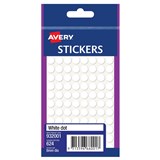 AVERY 932001 MULTIPURPOSE STICKERS CIRCLE 8MM WHITE PACK 624