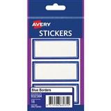 AVERY 932384 MULTIPURPOSE STICKERS RECTANGLE 34 X 75MM WHITE WITH BLUE BORDER PACK 18