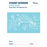 WRITER STUDENT NOTEBOOK PLAINSINGLE RULED 12MM 64 PAGE 250 X 175MM LIGHT BLUE