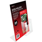 DEFLECTO SIGN HOLDER SLANTED PORTRAIT WITH TOP DL BROCHURE POCKET A4 CLEAR