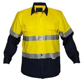 PRIME MOVER MA801 COTTON DRILL SHIRT LONG SLEEVE LIGHTWEIGHT WITH TAPE 2TONE YELLOW NAVY 4XL
