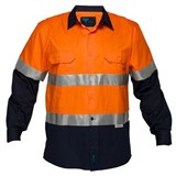 PRIME MOVER MA801 COTTON DRILL SHIRT LONG SLEEVE LIGHTWEIGHT WITH TAPE 2TONE ORANGE NAVY 5XL