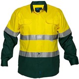 PRIME MOVER MA801 COTTON DRILL SHIRT LONG SLEEVE LIGHTWEIGHT WITH TAPE 2TONE YELLOW GREEN SMALL
