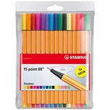 STABILO 88 POINT FINELINER PEN 04MM ASSORTED NEON WALLET 15