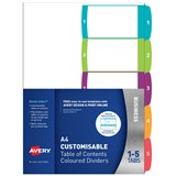 AVERY 922002 L74115 CUSTOMISABLE TABLE OF CONTENTS COLOURED DIVIDER 15 TAB A4