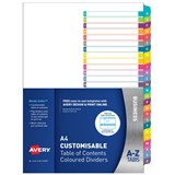 AVERY 922007 L741126 CUSTOMISABLE TABLE OF CONTENTS COLOURED DIVIDERS AZ TABS A4