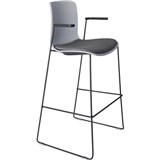DAL ACTI BAR STOOL SLED BASE HIGH 760MM ARMS BLACK ARMPADS AND BLACK POWDERCOAT FRAME LIGHT GREY POLYPROP SHELL