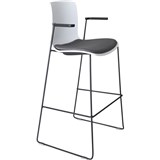 DAL ACTI BAR STOOL SLED BASE HIGH 760MM ARMS BLACK ARMPADS AND BLACK POWDERCOAT FRAME WHITE POLYPROP SHELL