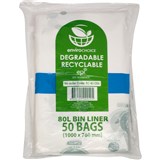 ENVIROCHOICE BIN LINER DEGRADEABLE LOW DENSITY 80 LITRE CLEAR PACK 50