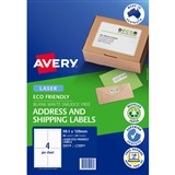 AVERY 959118 L7169EV ECO FRIENDLY LABELS LASER 4UP WHITE PACK 20