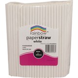 RAINBOW PAPER STRAWS 200 X 6MM WHITE PACK 250