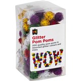 EDUCATIONAL COLOURS POM POMS GLITTER ASSORTED PACK 200