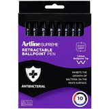 ARTLINE SUPREME ANTIMICROBIAL RETRACTABLE BALLPOINT PEN 10MM ASSORTED PACK 10