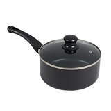 CONNOISSEUR PRESSED NON STICK SAUCEPAN WITH GLASS LID 200MM BLACK