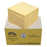 RAINBOW REPOSITIONAL NOTES 76 X 76MM 100 SHEET PAD YELLOW PACK 12