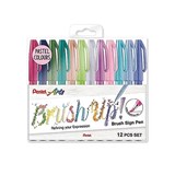 PENTEL ARTS BRUSH SIGN PEN PASTEL ASSORTED COLOUR PACK 12
